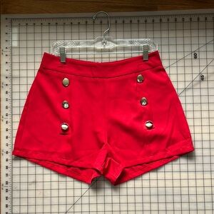 Bold Red High Waist Retro Shorts